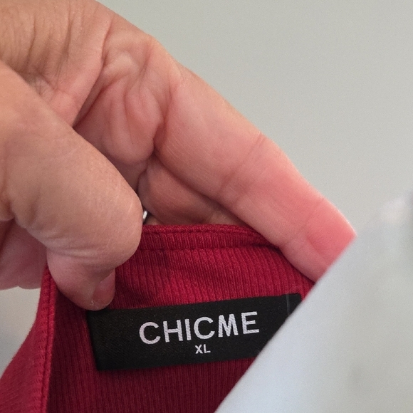 ChicMe Red Ribbed Fitted Top with Long Sleeves Built-bra Women's XL - Picture 5 of 16